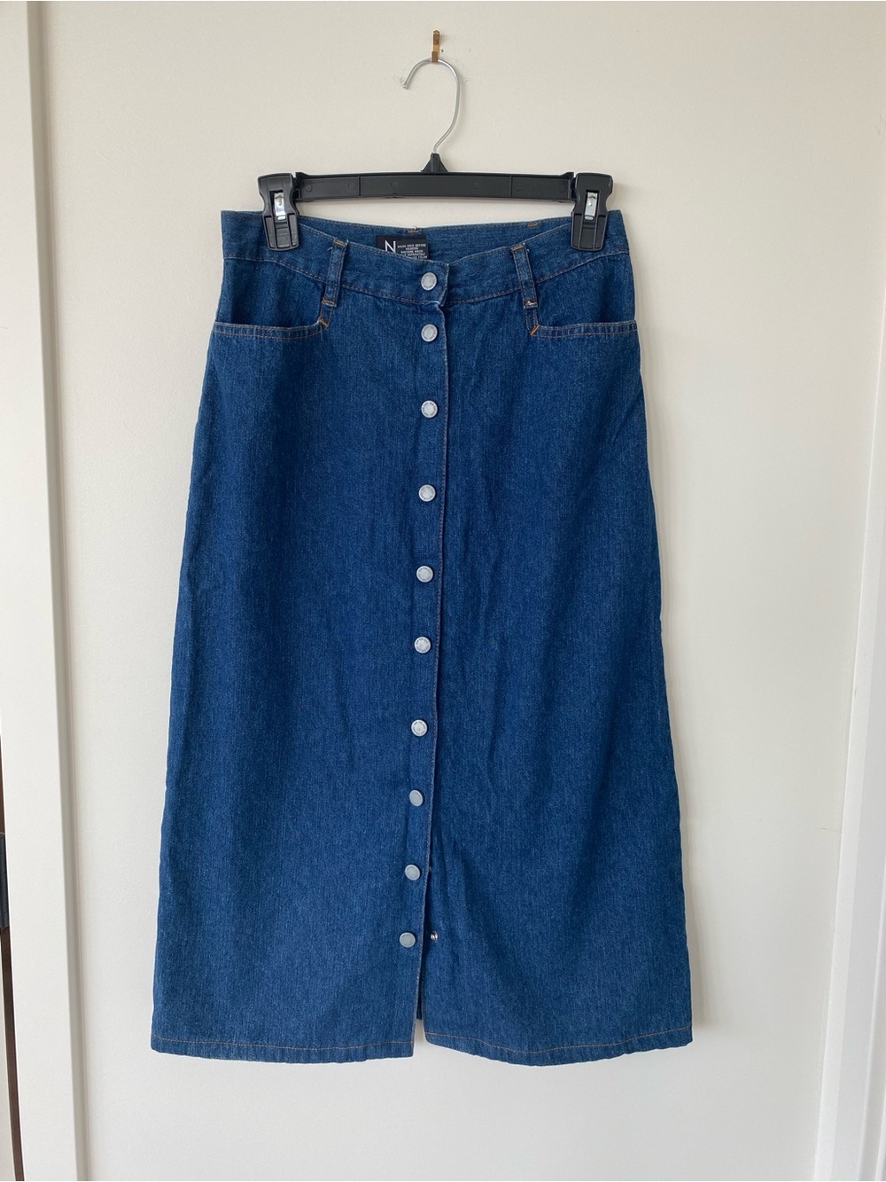 Vintage New York & Company Dark Blue Button-Front Midi Denim Skirt